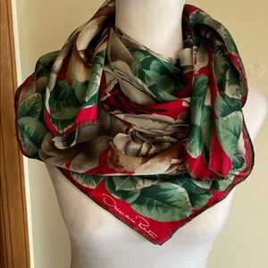 OSCAR DE LA RENTA J'adore Roses Floral Silk Large Square Scarf Vintage